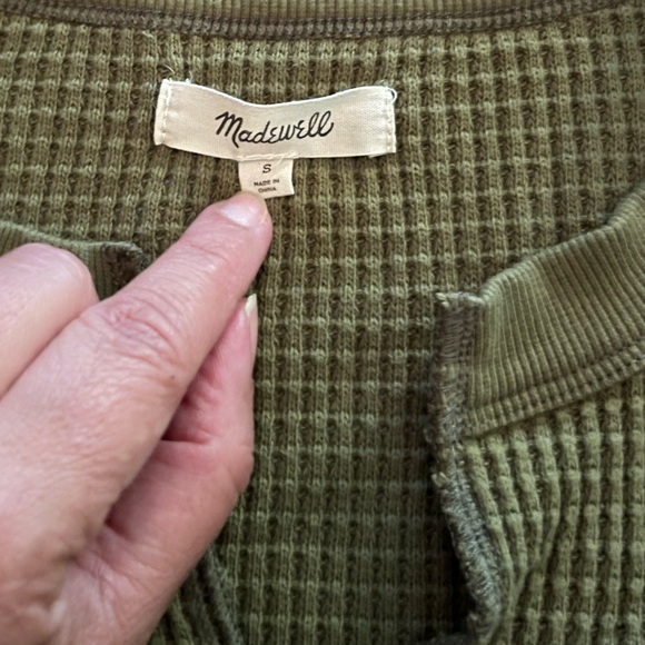 Madewell Olive Green Split Neck Waffle Thermal Top - Picture 3 of 3